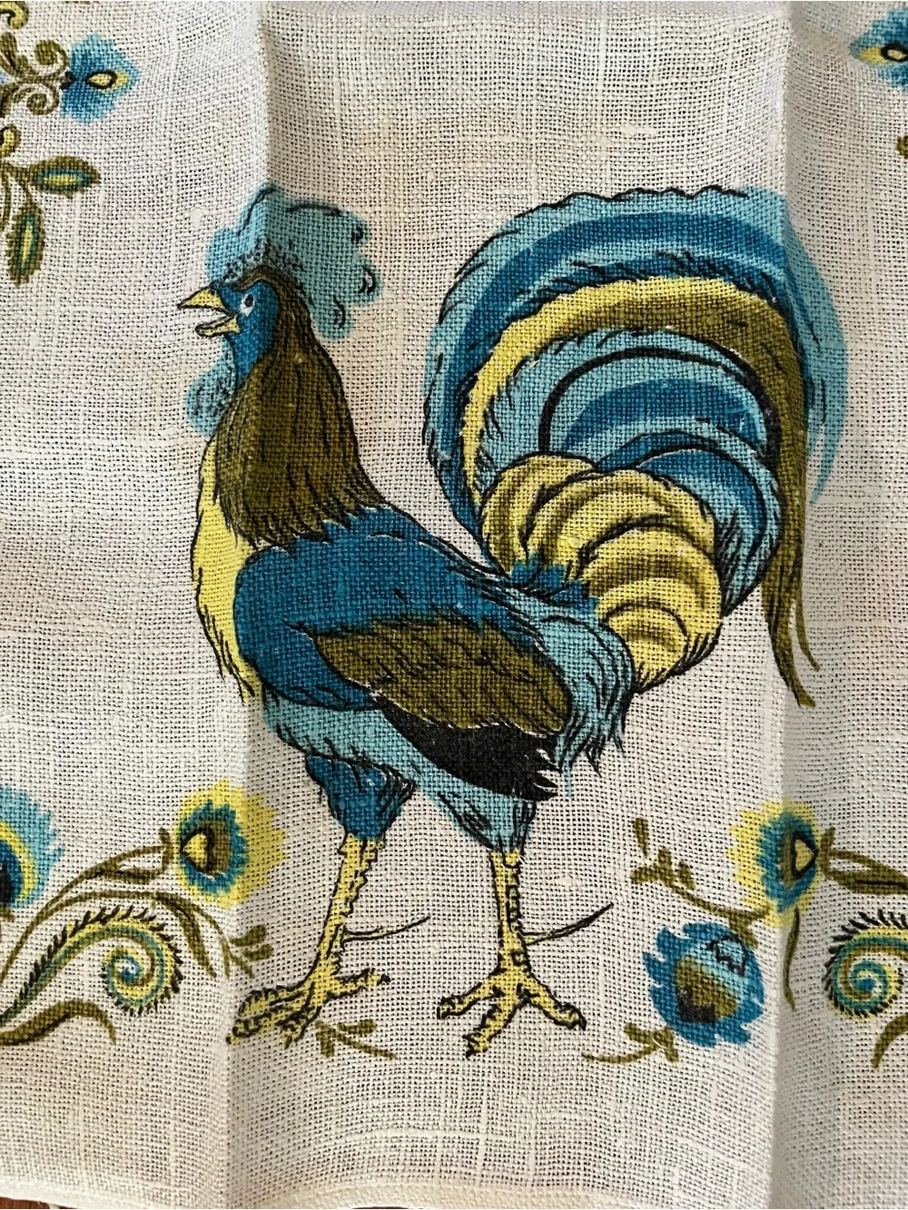 NOS - Vintage Linen Tea Kitchen Dish Towel Roosters Cottage Prairie Country Farm